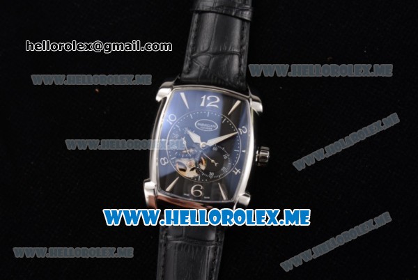 Parmigiani Kalpa Miyota 9015 Automatic Steel Case with Black Dial and Black Leather Strap Stick/Arabic Numeral Markers - Click Image to Close
