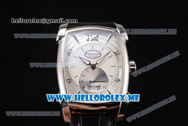Parmigiani Kalpa Grande Miyota 9015 Automatic Steel Case with Silver Dial and Black Leather Strap Stick/Arabic Numeral Markers - Click Image to Close