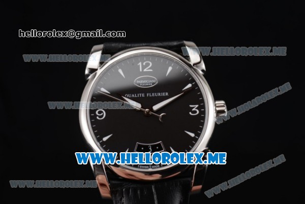 Parmigiani Tonda 39 QF Miyota 9015 Automatic Steel Case with Black Dial and Black Leather Strap Stick/Arabic Numeral Markers - Click Image to Close