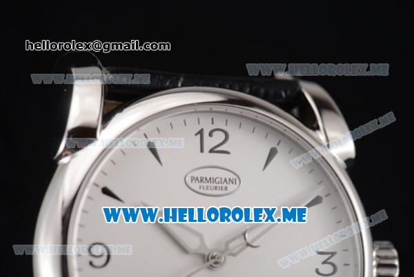 Parmigiani Tonda 39 QF Miyota 9015 Automatic Steel Case with White Dial and Black Leather Strap Stick/Arabic Numeral Markers - Click Image to Close