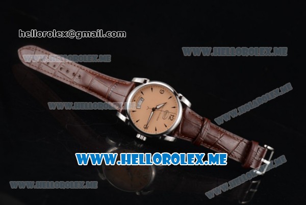 Parmigiani Tonda 39 QF Miyota 9015 Automatic Steel Case with Yellow Dial and Brown Leather Strap Stick/Arabic Numeral Markers - Click Image to Close