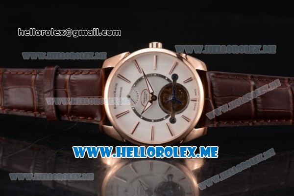 Parmigiani Tonda Tourbillon Asia ST25 Automatic Rose Gold Case with White Dial and Brown Leather Strap Stick Markers - Click Image to Close