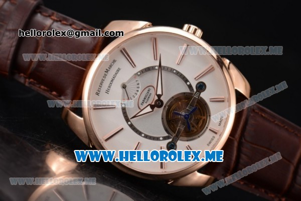 Parmigiani Tonda Tourbillon Asia ST25 Automatic Rose Gold Case with White Dial and Brown Leather Strap Stick Markers - Click Image to Close