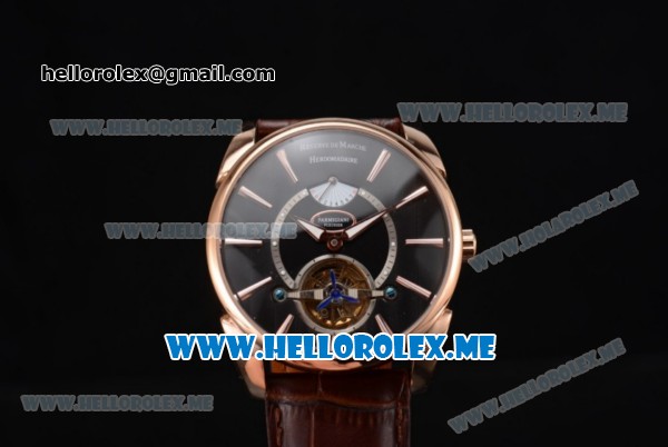 Parmigiani Tonda Tourbillon Asia ST25 Automatic Rose Gold Case with Black Dial and Brown Leather Strap Stick Markers - Click Image to Close