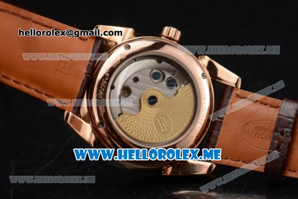 Parmigiani Tonda Tourbillon Asia ST25 Automatic Rose Gold Case with Black Dial and Brown Leather Strap Stick Markers - Click Image to Close