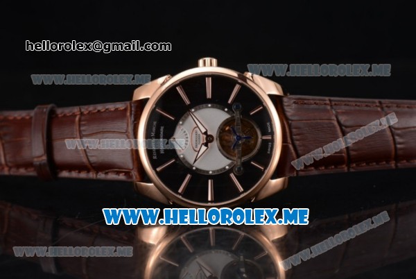 Parmigiani Tonda Tourbillon Asia ST25 Automatic Rose Gold Case with Black Dial and Brown Leather Strap Rose Gold Markers - Click Image to Close
