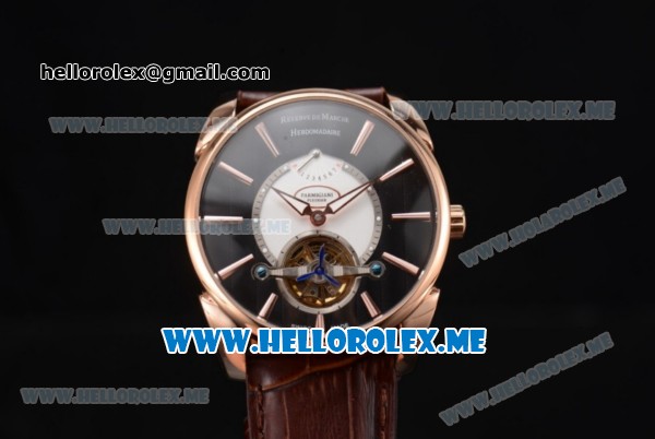 Parmigiani Tonda Tourbillon Asia ST25 Automatic Rose Gold Case with Black Dial and Brown Leather Strap Rose Gold Markers - Click Image to Close