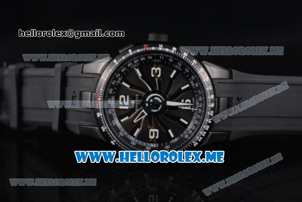 Perrelet Turbine Pilot Asia Automatic PVD Case with Black Dial and Arabic Numeral Markers Black Rubber Strap - Click Image to Close