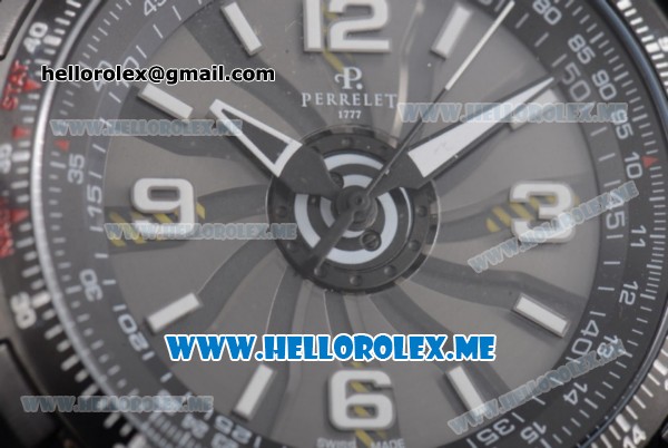 Perrelet Turbine Pilot Asia Automatic PVD Case with Black Dial and Arabic Numeral Markers Black Rubber Strap - Click Image to Close