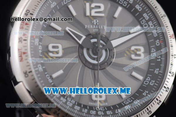 Perrelet Turbine Pilot Asia Automatic Steel Case with Black Dial and Arabic Numeral Markers Black Rubber Strap - Click Image to Close