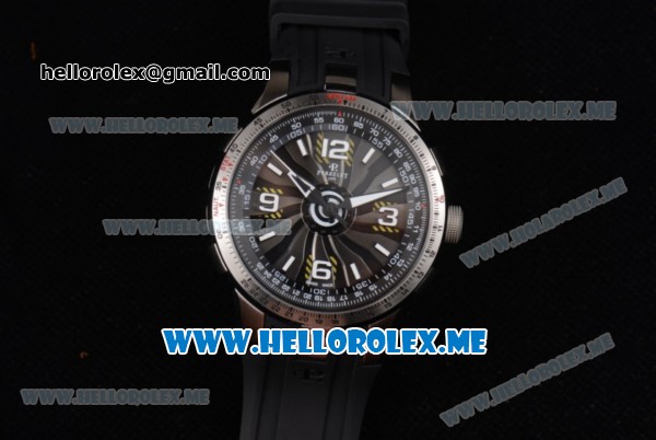Perrelet Turbine Pilot Asia Automatic Steel Case with Black Dial and Arabic Numeral Markers Black Rubber Strap - Click Image to Close