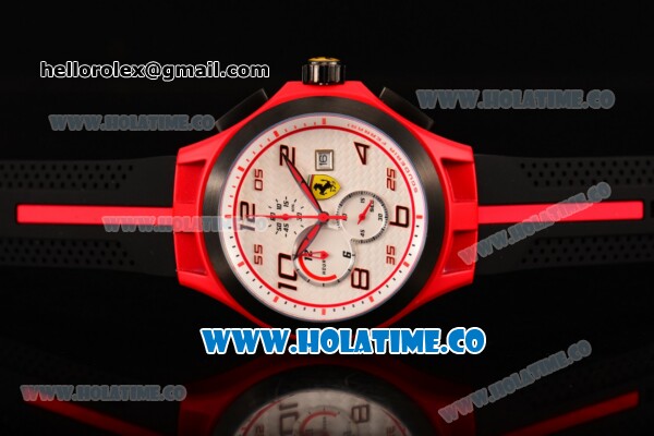 Scuderia Ferrari Lap Time Watch Chrono Miyota OS10 Quartz Red PVD Case with Black Bezel and White Dial - Arabic Numeral Markers - Click Image to Close