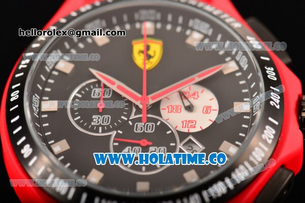 Ferrari Race Day Watch Chrono Miyota OS20 Quartz Red PVD Case with Black Dial and Silver Stick Markers - Click Image to Close