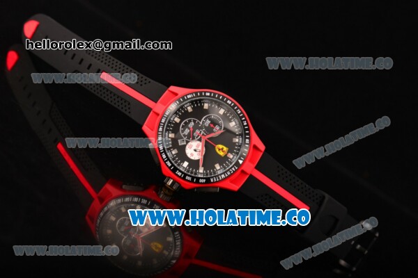 Ferrari Race Day Watch Chrono Miyota OS20 Quartz Red PVD Case with Black Dial and Silver Stick Markers - Click Image to Close