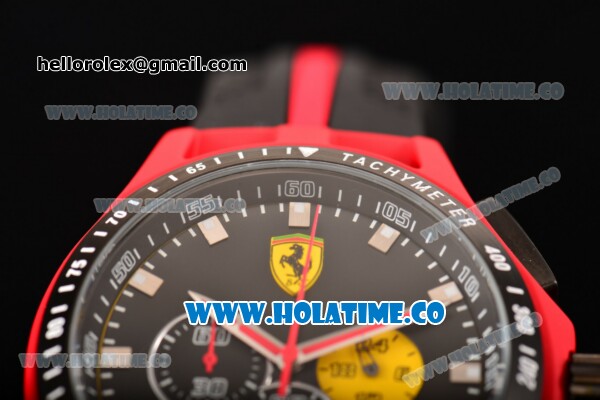 Ferrari Race Day Watch Chrono Miyota OS20 Quartz Red PVD Case with Black Dial and Silver Stick Markers - One Yellow Subdial - Click Image to Close