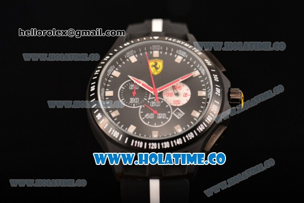 Ferrari Race Day Watch Chrono Miyota OS20 Quartz PVD Case with Black Dial and Silver Stick Markers - One White Subdial - Click Image to Close