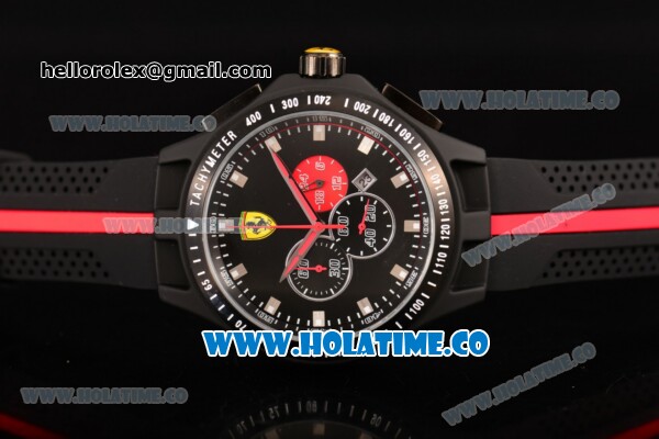 Ferrari Race Day Watch Chrono Miyota OS20 Quartz PVD Case with Black Dial and Silver Stick Markers - One Red Subdial - Click Image to Close