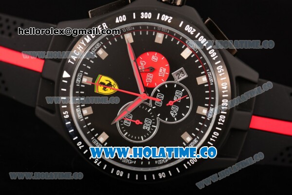 Ferrari Race Day Watch Chrono Miyota OS20 Quartz PVD Case with Black Dial and Silver Stick Markers - One Red Subdial - Click Image to Close