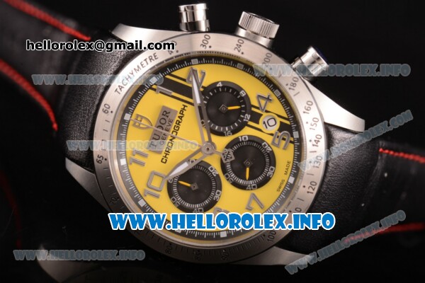 Tudor Fastrider Miyota OS20 Quartz Steel Case with Yellow Dial and Silver Arabic Numeral Markers - Click Image to Close