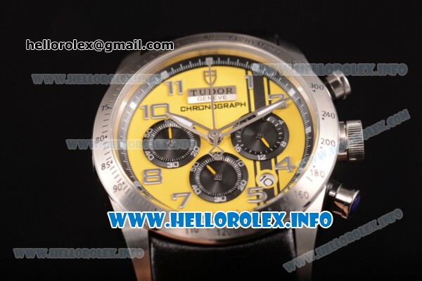 Tudor Fastrider Miyota OS20 Quartz Steel Case with Yellow Dial and Silver Arabic Numeral Markers - Click Image to Close