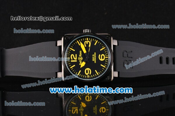 Bell & Ross BR 01-92 Automatic Movement PVD Case with Yellow Markers-Black Dial and Black Rubber Strap - Click Image to Close