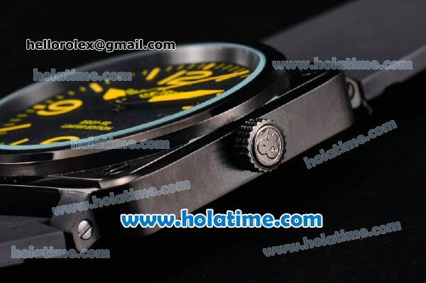 Bell & Ross BR 01-92 Automatic Movement PVD Case with Yellow Markers-Black Dial and Black Rubber Strap - Click Image to Close