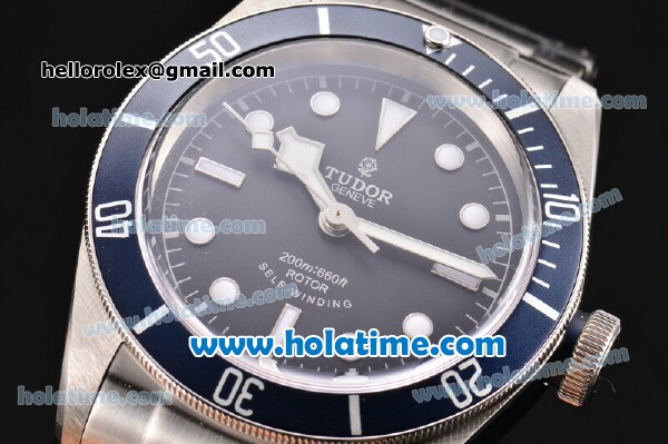 Tudor Heritage Black Bay Swiss ETA 2824 Automatic Steel Case/Bracelet with Blue Bezel Black Dial and White Markers - 1:1 Original (ZF) - Click Image to Close