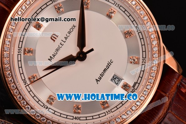 Maurice Lacroix Les Classiques Date Automatique Swiss ETA 2824 Automatic Rose Gold Case with White Dial and Diamonds Bezel - Click Image to Close
