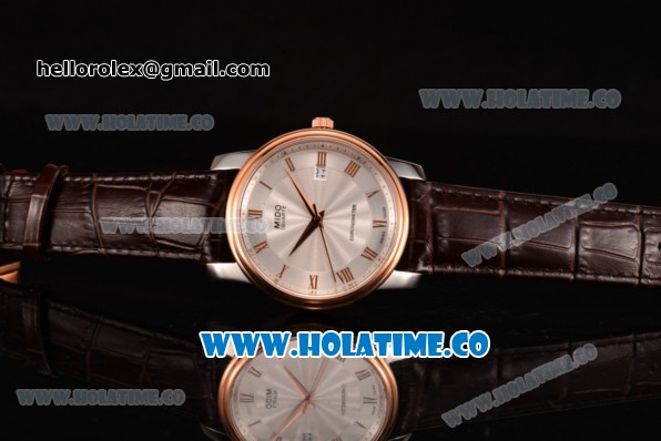 Mido Dorada Miyota Quartz Steel Case with Rose Gold Bezel and White Dial - Click Image to Close