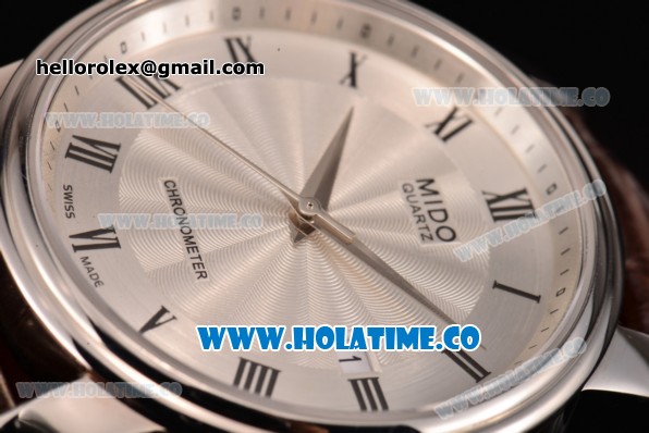 Mido Dorada Miyota Quartz Steel Case with Roman Numeral Markers and White Dial - Click Image to Close