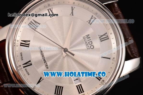 Mido Dorada Miyota Quartz Steel Case with Roman Numeral Markers and White Dial - Click Image to Close