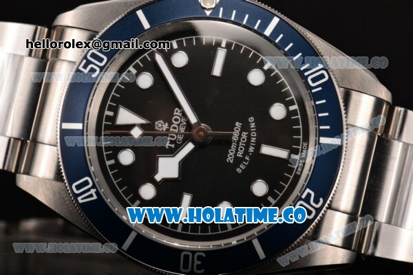 Tudor Heritage Black Bay Asia 2813 Automatic Steel Case/Bracelet with White Markers Black Dial and Blue Bezel (ZF) - Click Image to Close