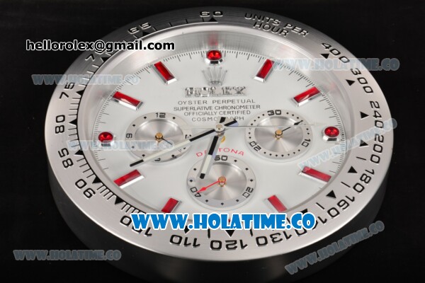 Rolex Daytona Swiss Quartz Steel Case with Red Markers White Dial Wall Clock - Click Image to Close