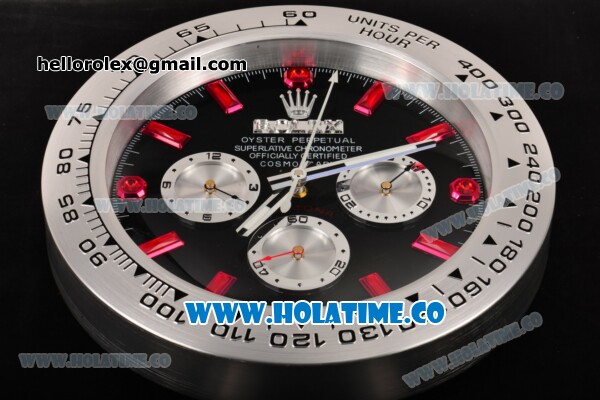 Rolex Daytona Swiss Quartz Steel Case with Black Dial Red Stick Markers Wall Clock - Click Image to Close