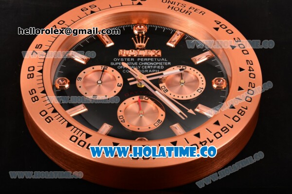 Rolex Daytona Swiss Quartz Rose Gold Case with Black Dial Wall Clock - Click Image to Close