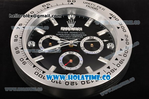 Rolex Daytona Swiss Quartz Steel Case with Stick Markers Black Dial - Wall Clock - Click Image to Close