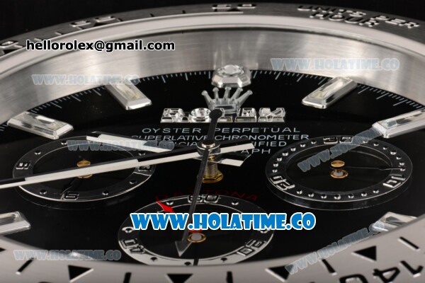 Rolex Daytona Swiss Quartz Steel Case with Stick Markers Black Dial - Wall Clock - Click Image to Close