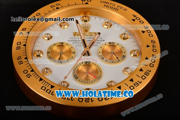 Rolex Daytona Swiss Quartz Yellow Gold Case with White Dial Diamonds Markers - Wall Clock - Click Image to Close