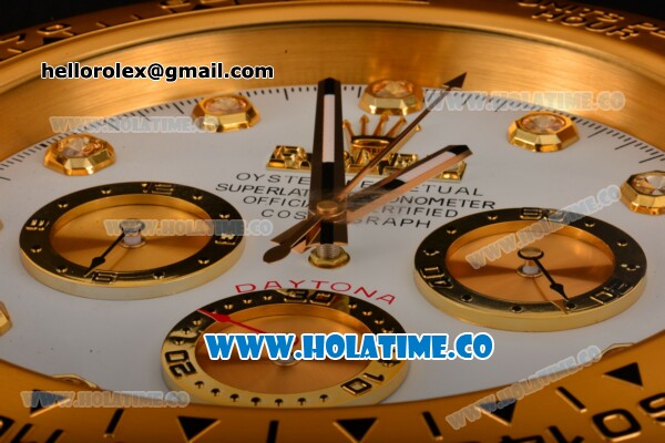 Rolex Daytona Swiss Quartz Yellow Gold Case with White Dial Diamonds Markers - Wall Clock - Click Image to Close