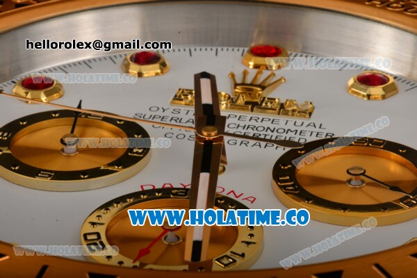 Rolex Daytona Swiss Quartz Yellow Gold Case with White Dial Red Diamonds Markers - Wall Clock - Click Image to Close