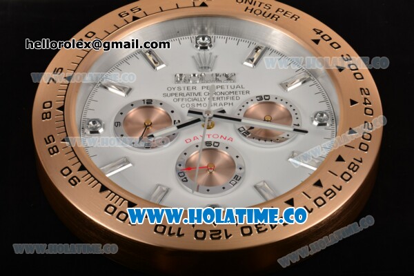 Rolex Daytona Swiss Quartz Rose Gold Case with White Dial Crystal Markers - Wall Clock - Click Image to Close