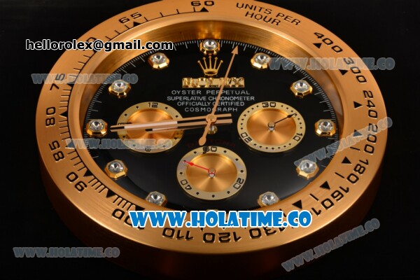 Rolex Daytona Swiss Quartz Yellow Gold Case with Black Dial Diamonds Markers - Wall Clock - Click Image to Close