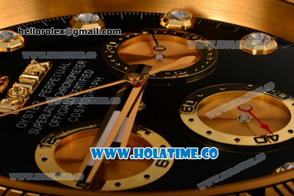 Rolex Daytona Swiss Quartz Yellow Gold Case with Black Dial Diamonds Markers - Wall Clock - Click Image to Close