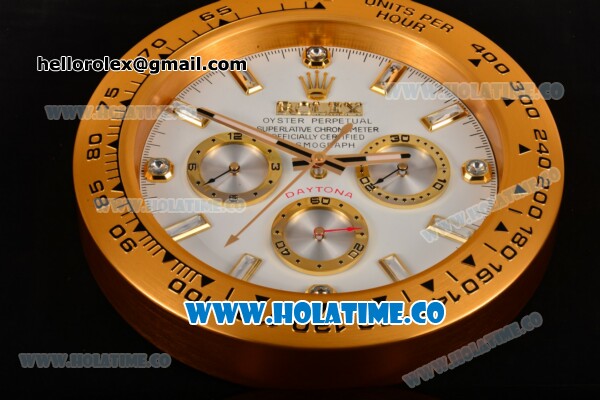 Rolex Daytona Swiss Quartz Yellow Gold Case with Crystal Markers White Dial - Wall Clock - Click Image to Close