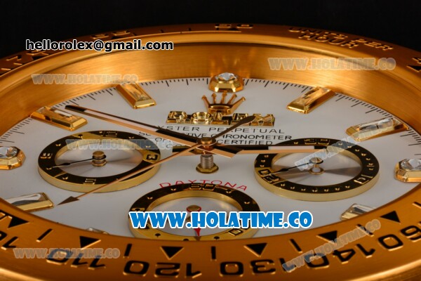 Rolex Daytona Swiss Quartz Yellow Gold Case with Crystal Markers White Dial - Wall Clock - Click Image to Close
