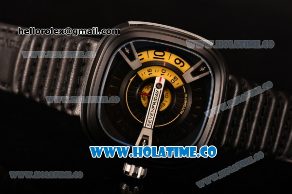 SevenFriday M2-1 Miyota 82S7 Automatic PVD Case with Black/Yellow Dial and Black Leather Strap - Click Image to Close