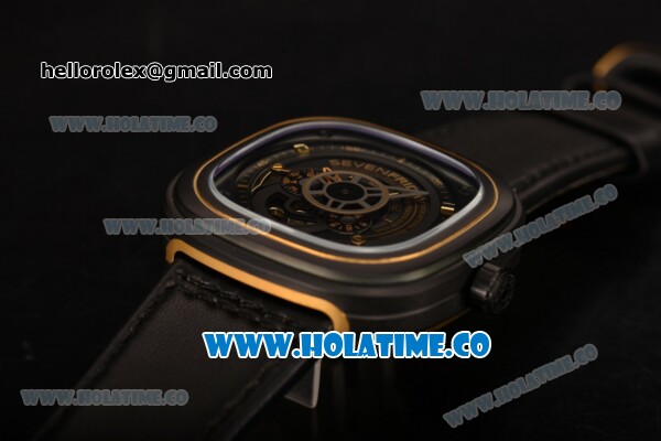 SevenFriday P2-2 Miyota 82S7 Automatic PVD Case with Black Dial and Black Leather Strap (HBB V6) - Click Image to Close