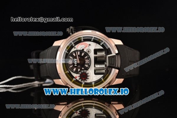 HYT H1 Clone HTY Cal.101 Manual Winding Rose Gold Case with White Dial Arabic Numeral Markers and Rubber Strap - Click Image to Close