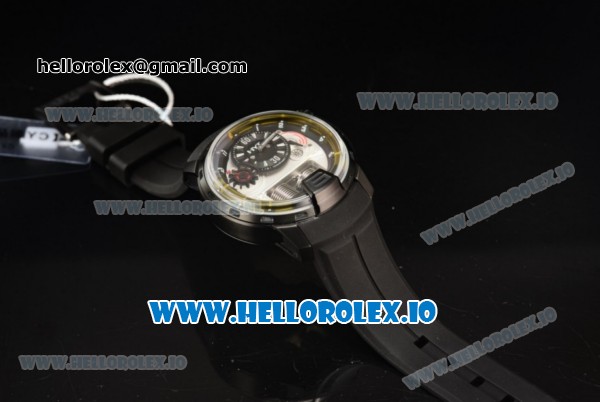 HYT H1 Clone HTY Cal.101 Manual Winding PVD Case with White Dial Arabic Numeral Markers and Rubber Strap - Click Image to Close