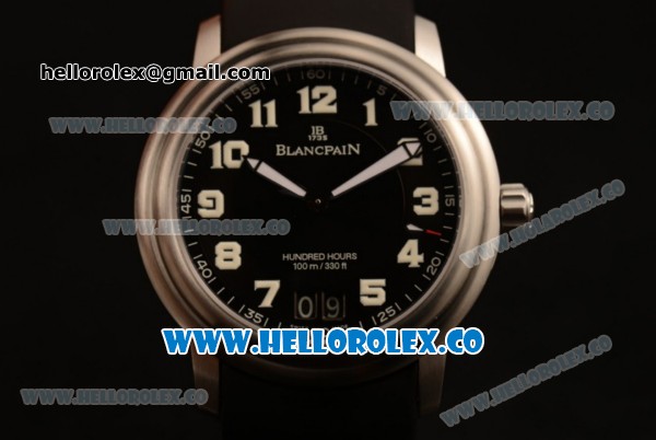 BlancPain Hundred Hours Japanese Miyota 9015 Automatic Steel Case with Black Dial and Black Rubber Strap - (AAAF) - Click Image to Close